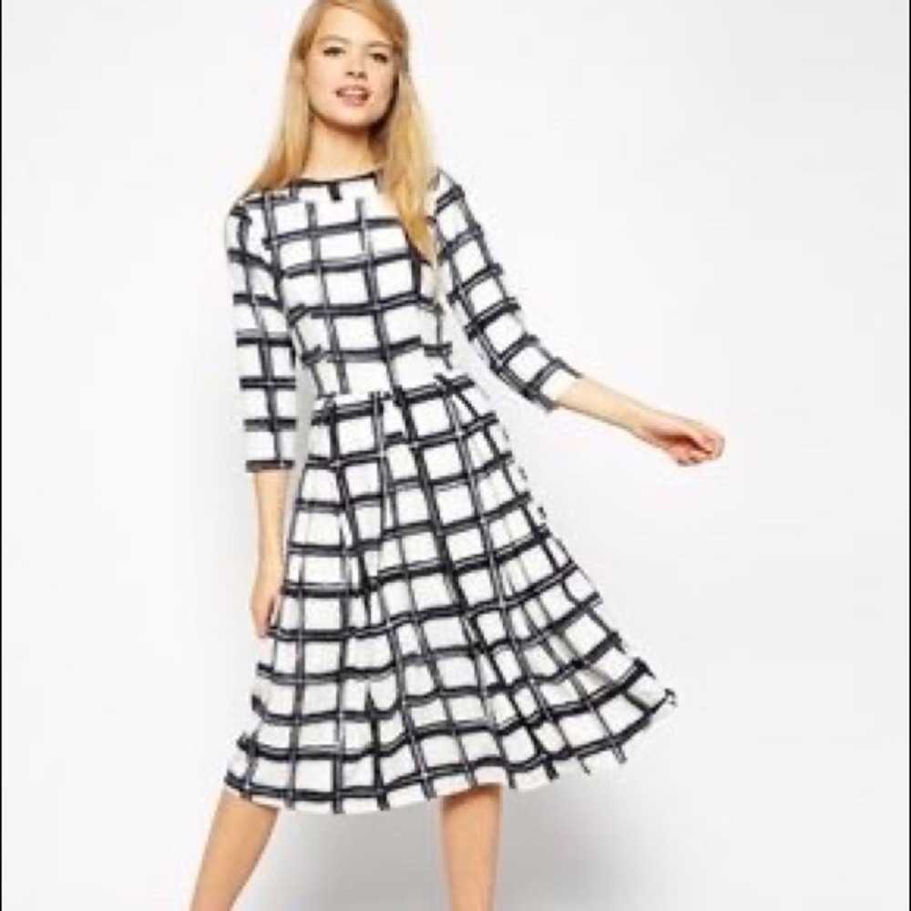 ASOS midi dress in check b/w